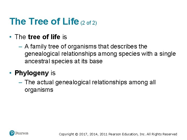 The Tree of Life (2 of 2) • The tree of life is –