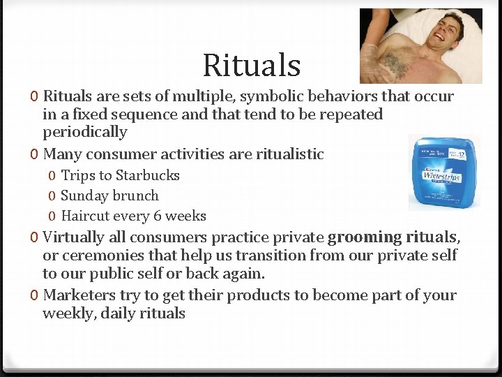 Rituals 0 Rituals are sets of multiple, symbolic behaviors that occur in a fixed
