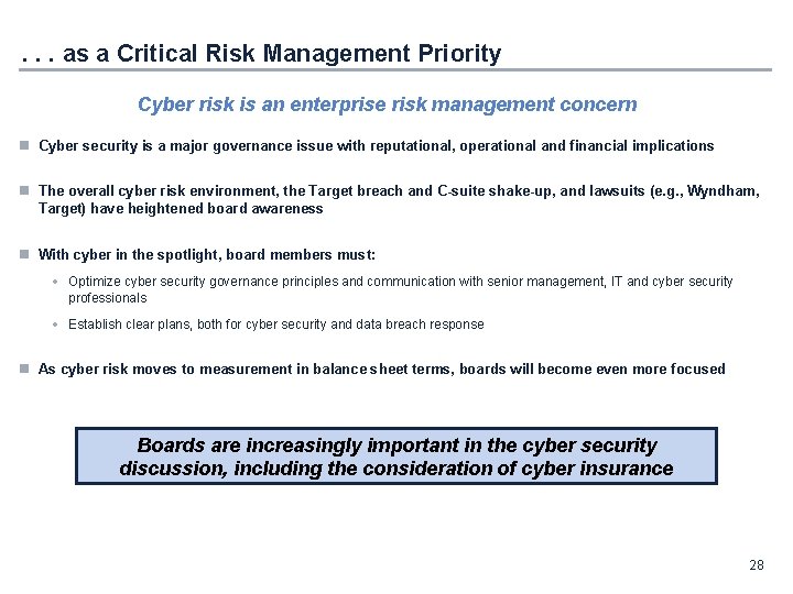 . . . as a Critical Risk Management Priority Cyber risk is an enterprise