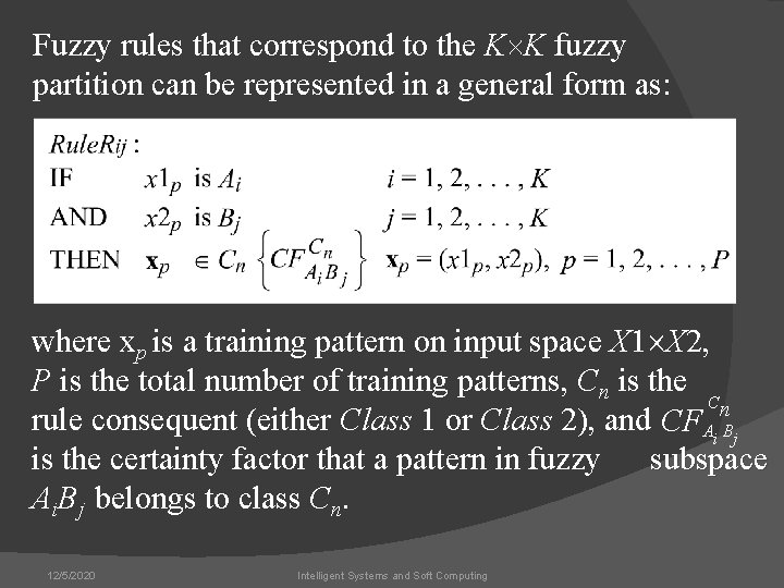 Fuzzy rules that correspond to the K´K fuzzy partition can be represented in a