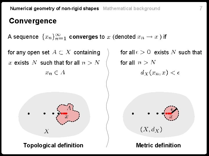 7 Numerical geometry of non-rigid shapes Mathematical background Convergence A sequence converges to for