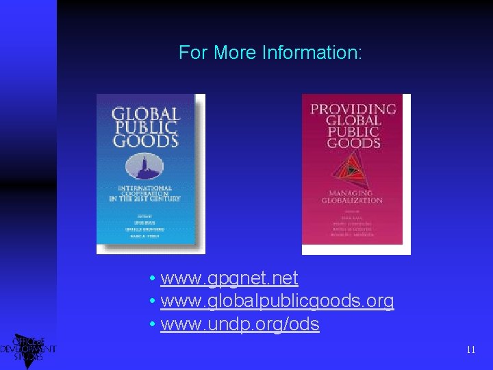 For More Information: • www. gpgnet. net • www. globalpublicgoods. org • www. undp.