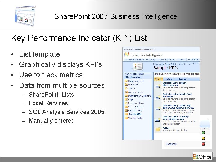 Share. Point 2007 Business Intelligence Key Performance Indicator (KPI) List • • List template