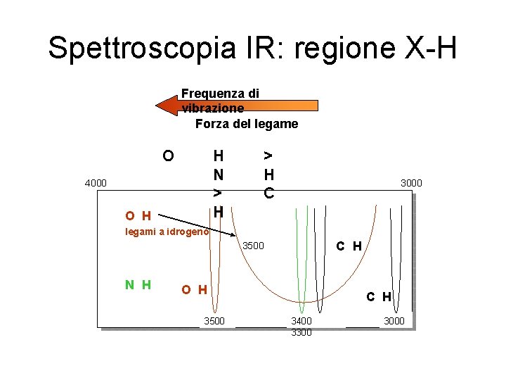 Spettroscopia IR: regione X-H Frequenza di vibrazione Forza del legame O H N >