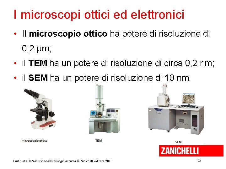 I microscopi ottici ed elettronici • Il microscopio ottico ha potere di risoluzione di