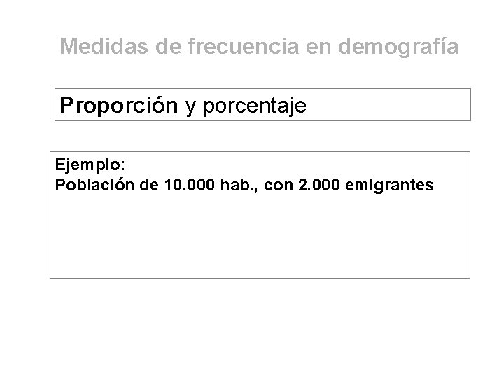 Medidas de frecuencia en demografía Proporción y porcentaje Ejemplo: Población de 10. 000 hab.