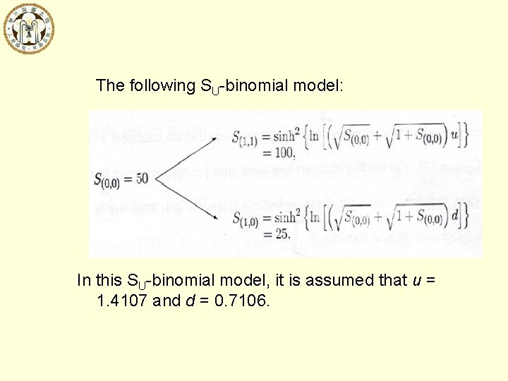  The following SU-binomial model: In this SU-binomial model, it is assumed that u