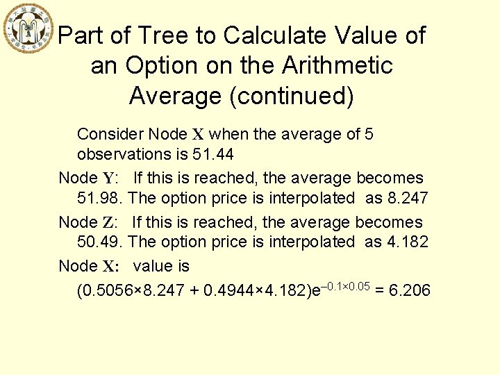 Part of Tree to Calculate Value of an Option on the Arithmetic Average (continued)