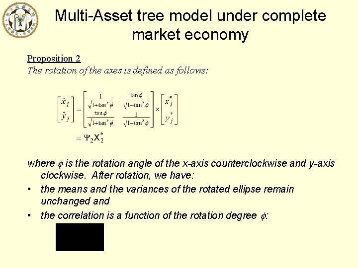 Multi-Asset tree model under complete market economy Proposition 2 The rotation of the axes