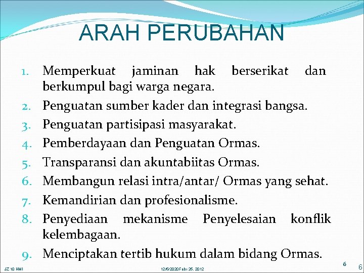 ARAH PERUBAHAN 1. 2. 3. 4. 5. 6. 7. 8. 9. JZ 10 HMI