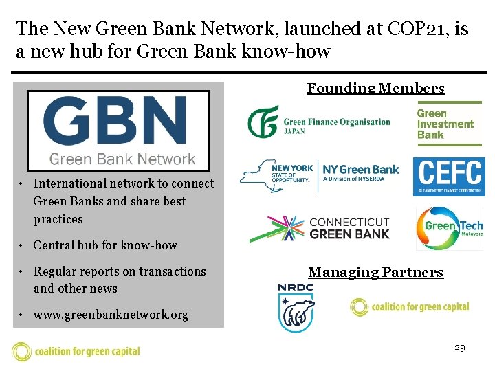 The New Green Bank Network, launched at COP 21, is a new hub for