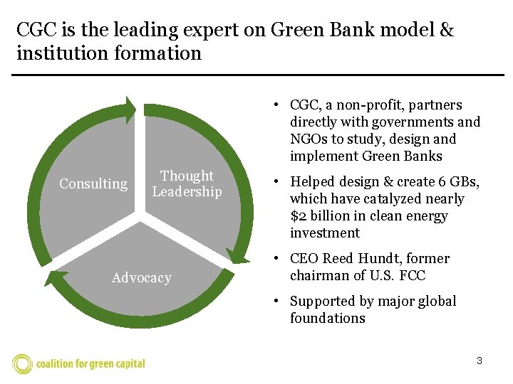 CGC is the leading expert on Green Bank model & institution formation • CGC,