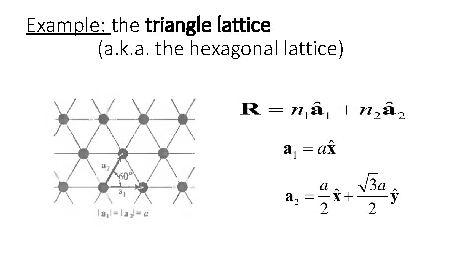 Example: the triangle lattice (a. k. a. the hexagonal lattice) Example: the triangle lattice (a. k. a. the hexagonal lattice)