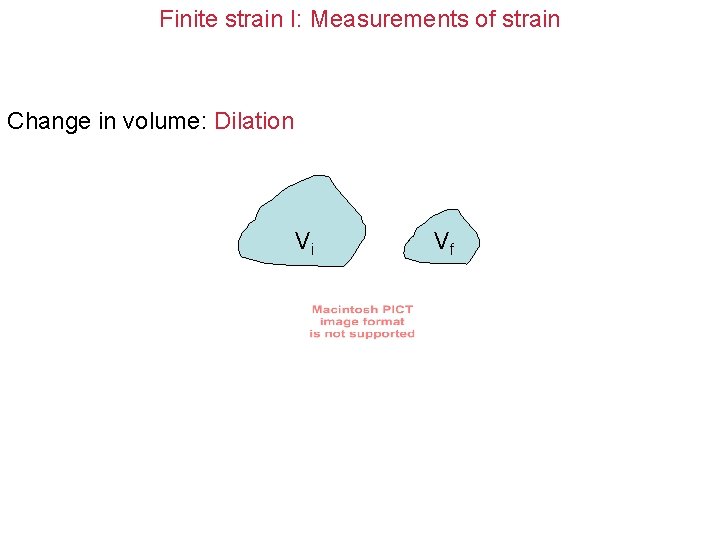 Finite strain I: Measurements of strain Change in volume: Dilation Vi Vf 