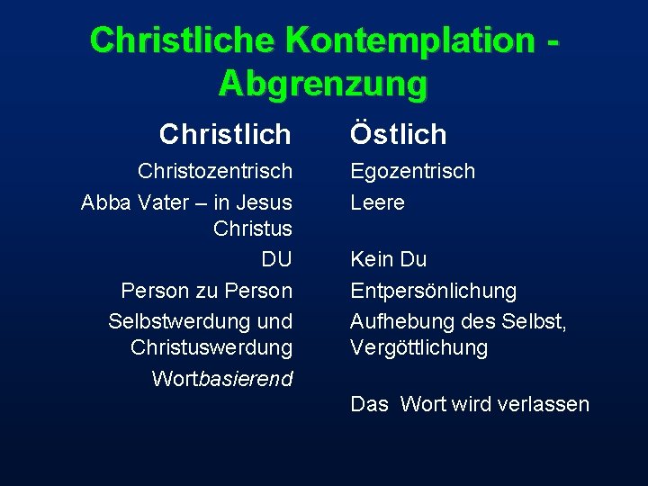 Christliche Kontemplation Abgrenzung Christlich Christozentrisch Abba Vater – in Jesus Christus DU Person zu