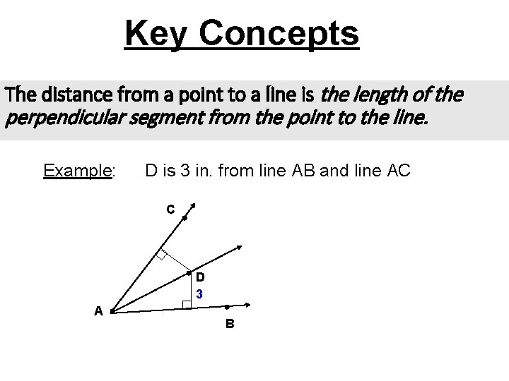 Key Concepts The distance from a point to a line is the length of