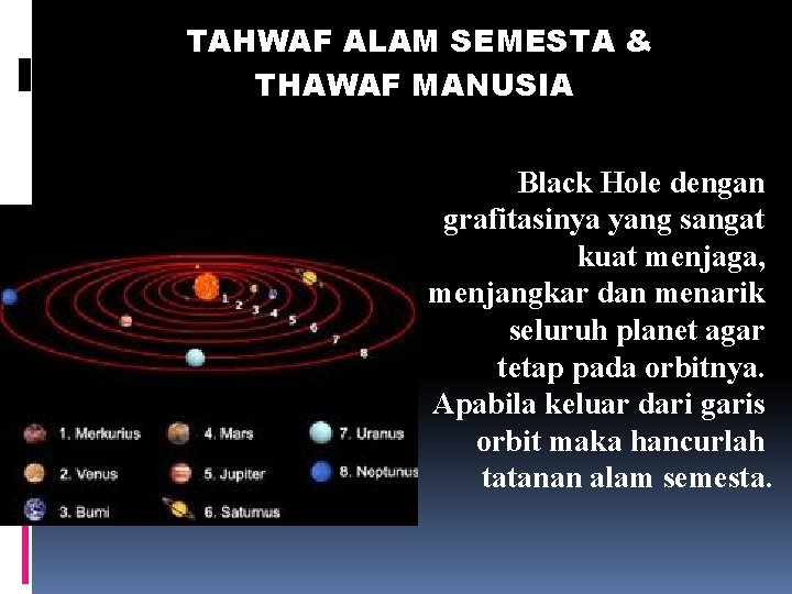 TAHWAF ALAM SEMESTA & THAWAF MANUSIA Black Hole dengan grafitasinya yang sangat kuat menjaga,