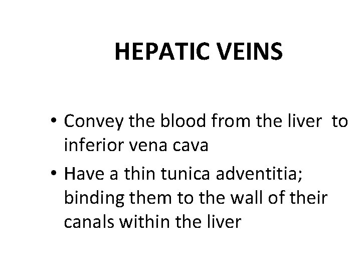 HEPATIC VEINS • Convey the blood from the liver to inferior vena cava •