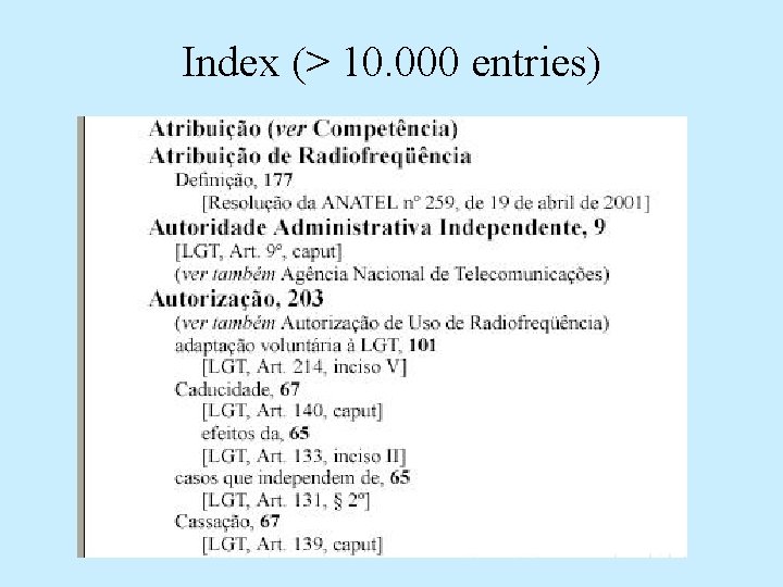 Index (> 10. 000 entries) 