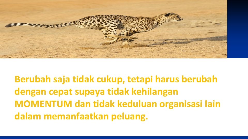 Berubah saja tidak cukup, tetapi harus berubah dengan cepat supaya tidak kehilangan MOMENTUM dan