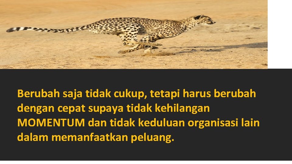 Berubah saja tidak cukup, tetapi harus berubah dengan cepat supaya tidak kehilangan MOMENTUM dan