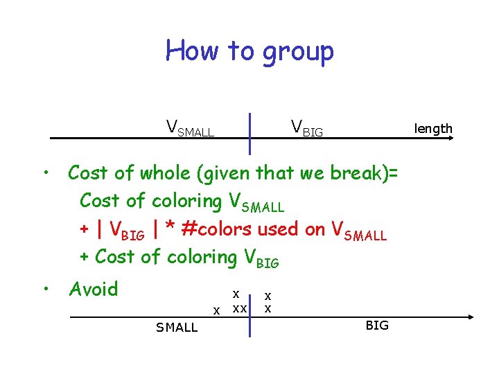 How to group VSMALL VBIG length • Cost of whole (given that we break)=