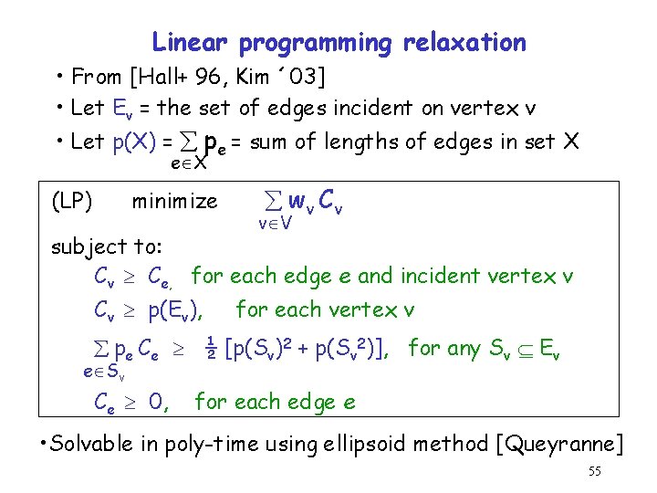 Linear programming relaxation • From [Hall+ 96, Kim ´ 03] • Let Ev =