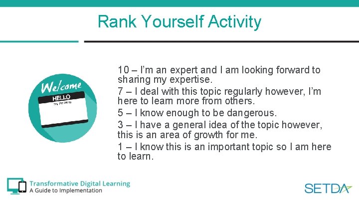 Rank Yourself Activity 10 – I’m an expert and I am looking forward to