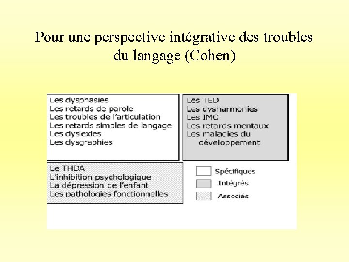 Pour une perspective intégrative des troubles du langage (Cohen) 