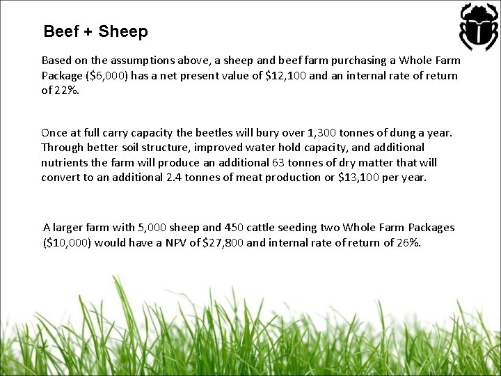 Beef + Sheep Based on the assumptions above, a sheep and beef farm purchasing