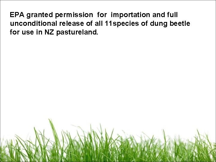 EPA granted permission for importation and full unconditional release of all 11 species of