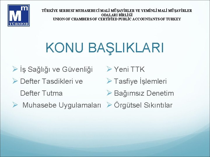 TÜRKİYE SERBEST MUHASEBECİ MALİ MÜŞAVİRLER VE YEMİNLİ MALİ MÜŞAVİRLER ODALARI BİRLİĞİ UNION OF CHAMBERS