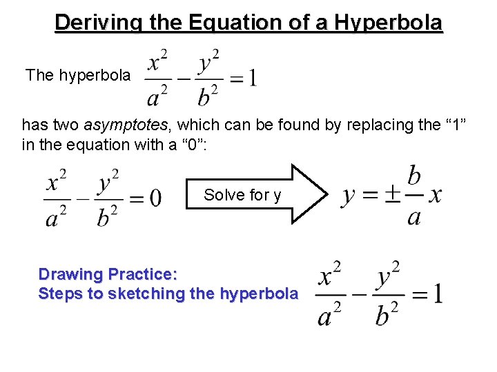 Deriving the Equation of a Hyperbola The hyperbola has two asymptotes, which can be