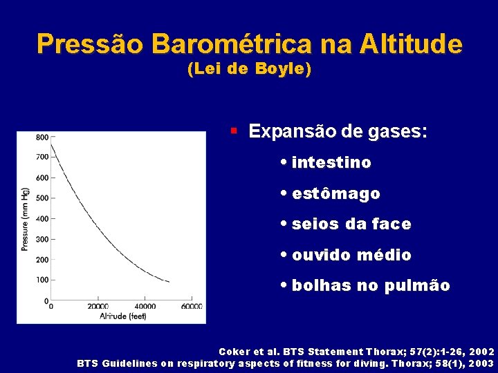 Pressão Barométrica na Altitude (Lei de Boyle) § Expansão de gases: • intestino •