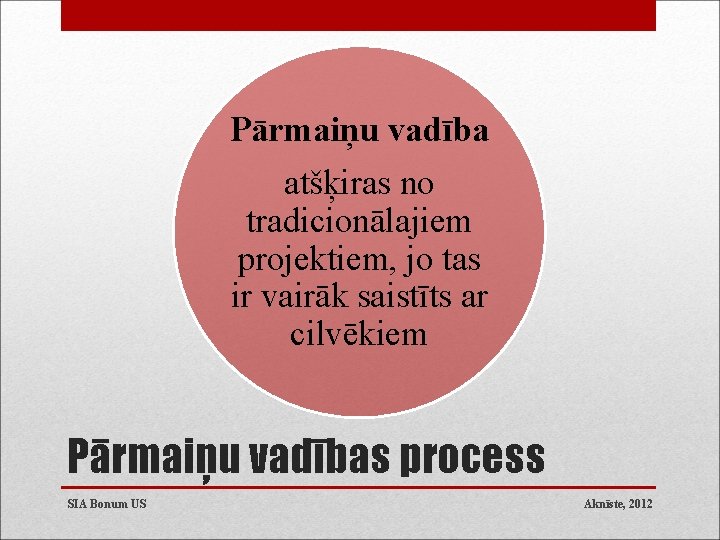 Pārmaiņu vadība atšķiras no tradicionālajiem projektiem, jo tas ir vairāk saistīts ar cilvēkiem Pārmaiņu