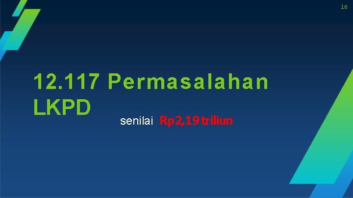 16 12. 117 Permasalahan LKPD senilai Rp 2, 19 triliun 