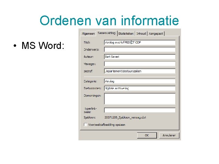 Ordenen van informatie • MS Word: 5/12/2020 47 