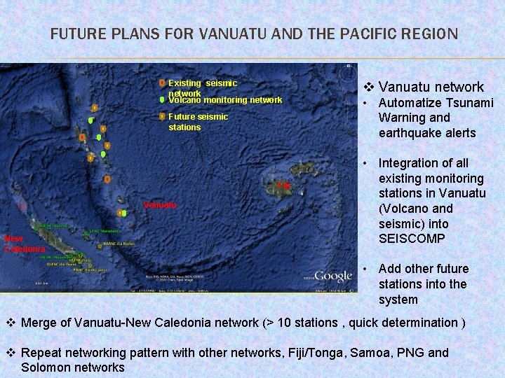 FUTURE PLANS FOR VANUATU AND THE PACIFIC REGION Existing seismic network Volcano monitoring network