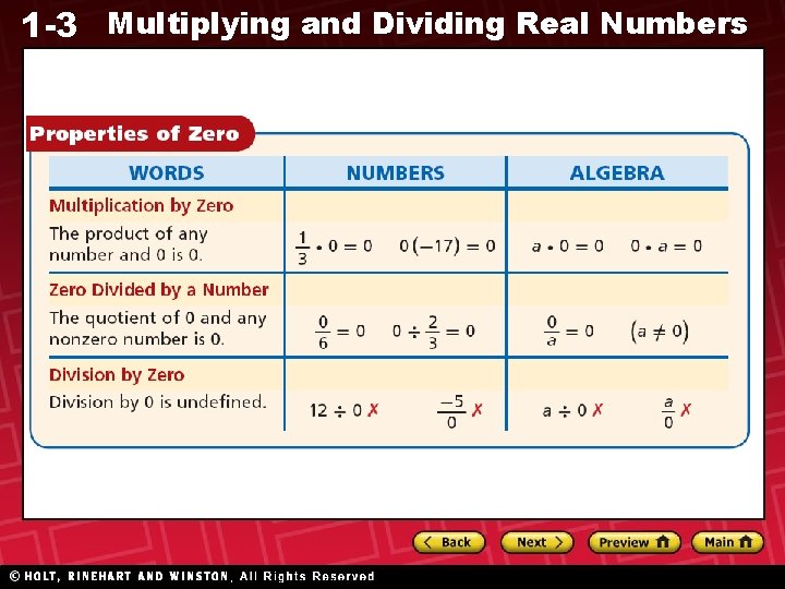 1 -3 Multiplying and Dividing Real Numbers 1 -3 Multiplying and Dividing Real Numbers