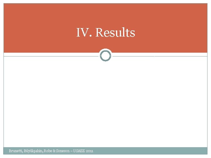 IV. Results Brunetti, Büyükşahin, Robe & Soneson – USAEE 2011 