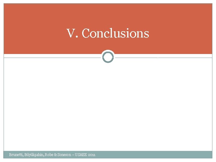 V. Conclusions Brunetti, Büyükşahin, Robe & Soneson – USAEE 2011 