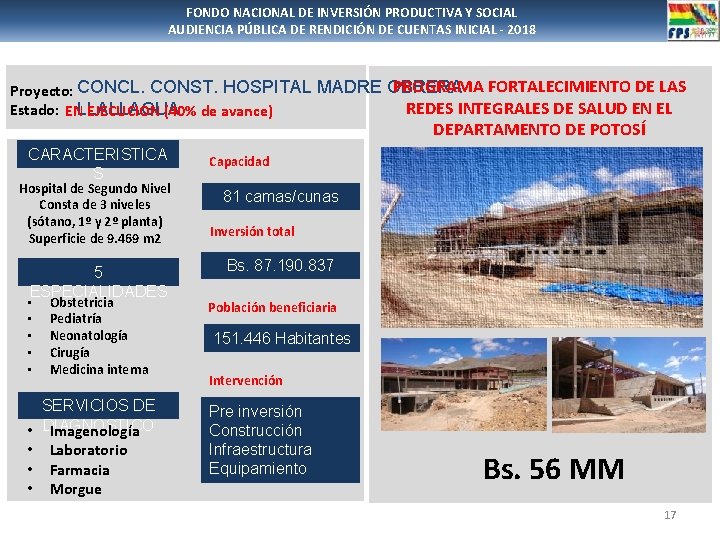 FONDO NACIONAL DE INVERSIÓN PRODUCTIVA Y SOCIAL AUDIENCIA PÚBLICA DE RENDICIÓN DE CUENTAS INICIAL