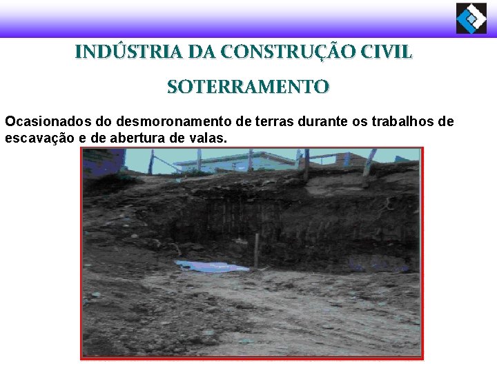 INDÚSTRIA DA CONSTRUÇÃO CIVIL SOTERRAMENTO Ocasionados do desmoronamento de terras durante os trabalhos de