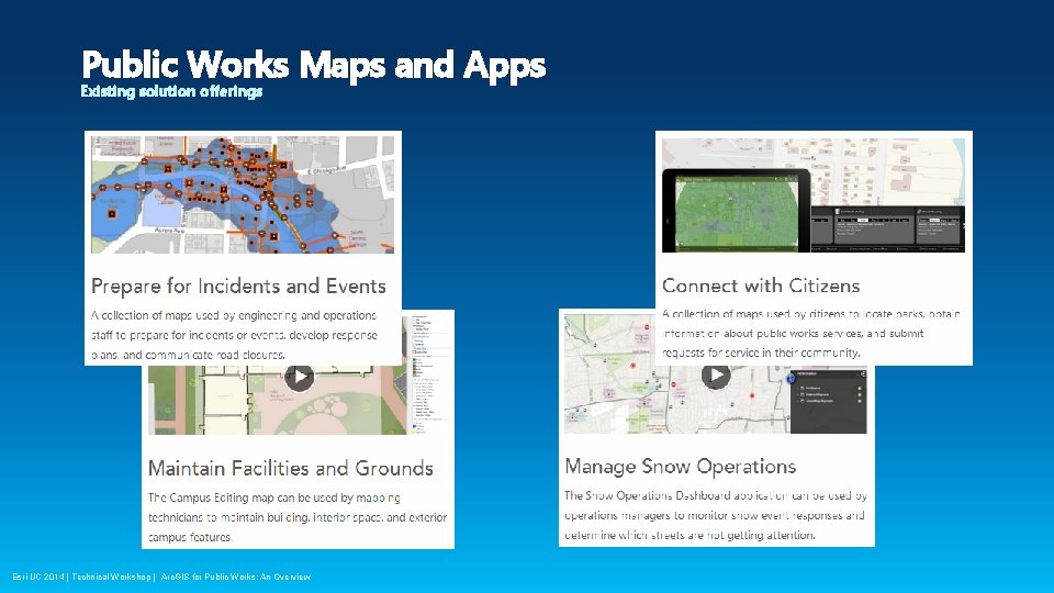 Public Works Maps and Apps Existing solution offerings Esri UC 2014 | Technical Workshop