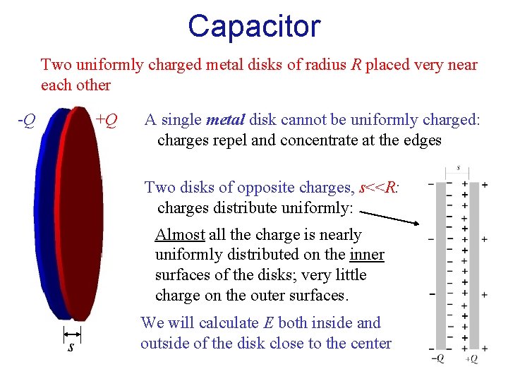 Capacitor Two uniformly charged metal disks of radius R placed very near each other