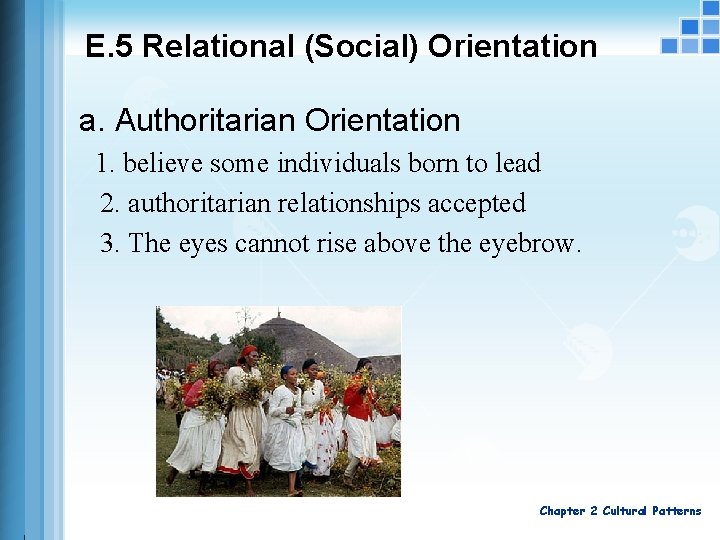 E. 5 Relational (Social) Orientation a. Authoritarian Orientation 1. believe some individuals born to