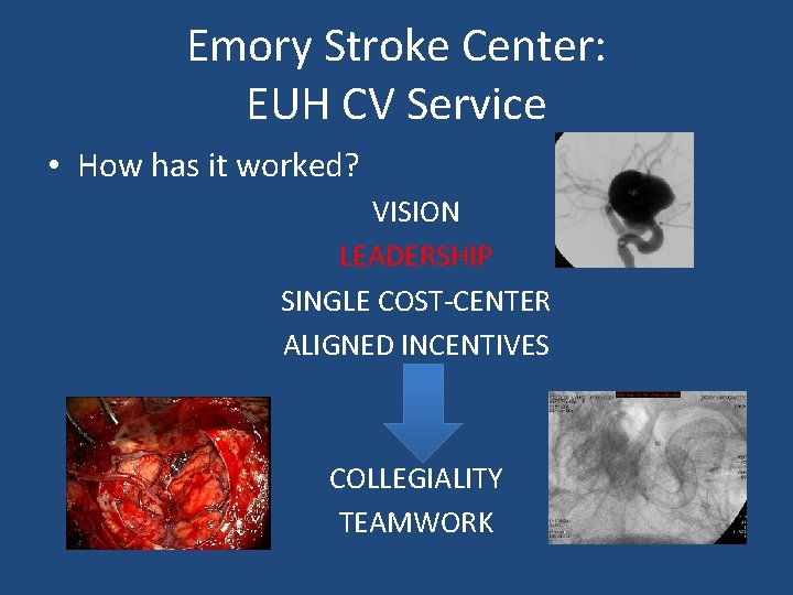 Emory Stroke Center: EUH CV Service • How has it worked? VISION LEADERSHIP SINGLE