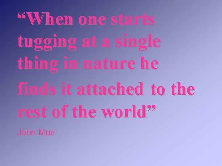 “When one starts tugging at a single thing in nature he finds it attached