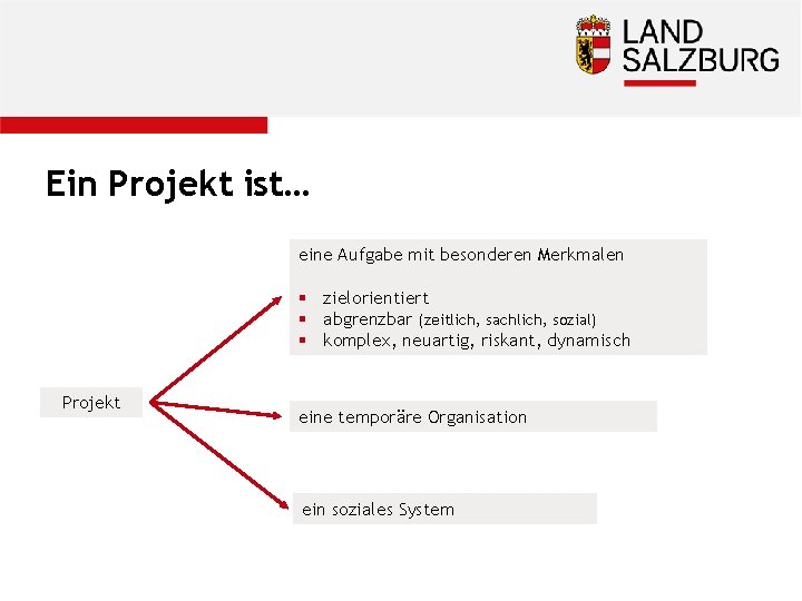 Ein Projekt ist… eine Aufgabe mit besonderen Merkmalen § zielorientiert § abgrenzbar (zeitlich, sachlich,