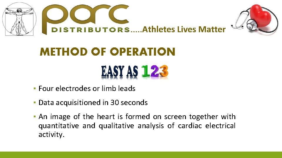 . . . Athletes Lives Matter METHOD OF OPERATION ▪ Four electrodes or limb